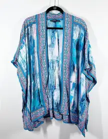 Tolani‎ blue bohemian art to wear printed kimono women’s size L