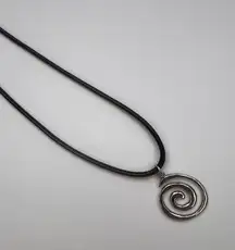 Silver whirlpool pendant and black leather cord necklace 