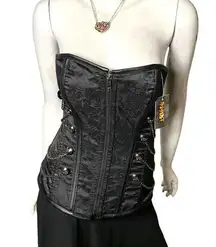 Spirit black silver boned gothic bustier corset M