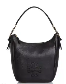 Tory Burch Black Pebbled Leather Hobo Bag