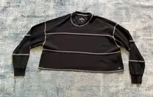 Hollister White Gray Stripe Waffle Knit Wide Relaxed Fit Long Sleeve Crop Top XS