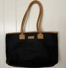 Hartmann XL Large Canvas Leather Tote Bag Purse Travel Black Tan 18” x 12” x 6”