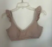 Bar III tan 82% cotton terry ruffle sleeve crop top size small