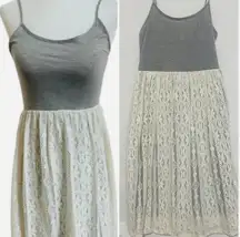 Dress Small Jersey Knit Top Lace Bottom Inner Slip Boho Gray