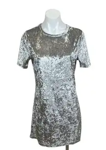 R. Vivimos Women's Silver Metallic Velvet Crew Neck Short Sleeve Shift Dress S