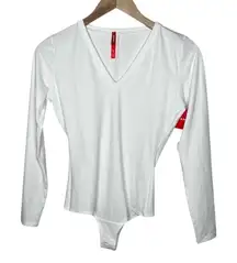 Spanx White Long Sleeve V-Neck Bodysuit Small 20291R