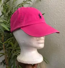 POLO RALPH LAUREN Baseball Pink Cap Hat Adjustable Leather Buckle Strap Blue Pony Logo 