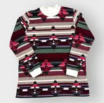 Blair  Vintage Aztec Fleece One Size Navajo Western Burgundy Green Cream