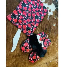 NEW VICTORIA'S SECRET Slippers Floral Red Black L 9/10 Slipper Shoes sandals #61