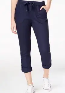 Roxy Blue Flax Linen Viscose Roll Tab Convertible Drawstring Pants