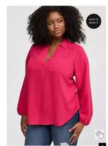 Torrid Vivacious Pink Harper Challis Collared Long Sleeve Blouse Sz.4 NWT