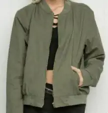 Brandy Melville Green Kasey Bomber Jacket 100% Cotton Pockets One Size