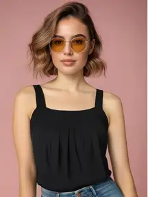 White House‎ Black Market Women's XS Black Draped Square Neck Tank Top