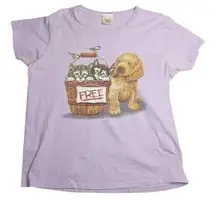 Vtg 1990s Pleasant Shade Lavender Purple Puppy Kittens Graphic T-Shirt L