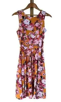 Superfoxx Yellow, Pink And White Floral Sleeveless Midi Dress Size S. NEW