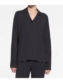 Skims Long Sleeve Button-Up Top Women's Ribbed Black Oversized Size Large