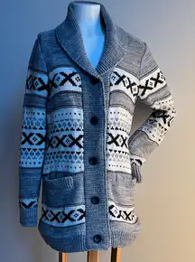 Nicole Miller southwestern Gray and White Patterned Cardigan with buttons Medium