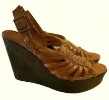 Very Volatile Los Angeles Brown Leather Huaraches Style Wedge Heel Sandals 10