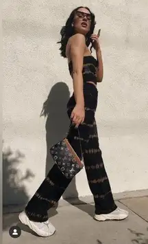 I.AM.GIA Set Arago Pant Arago Crop Top Distressed Tie-Dye Black Orange M GUC