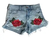 American Eagle Super Stretch Hi Rise Shortie Embroidered Flower Jean‎ Shorts 4