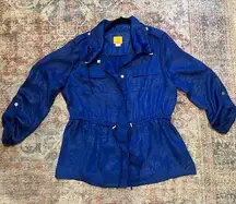 Ruby Rd Royal Blue Crinkle Satin Anorak Snap Front Lightweight Jacket Size 12