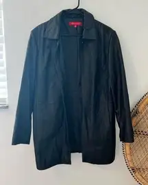 vintage ak  black long leather jacket size large *flawed*