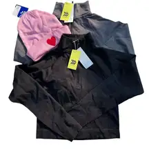 BUNDLE All in Motion Women's Cropped Half Zip Pullover Black and‎ Gray Size M