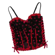 Y2k George Black & Red Heart Print Bustier Corset Top 38C