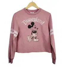 Disney Womens S Pink Metallic Rose Gold Mickey Mouse Graphic Semi-Crop Sweater