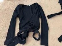 ZARA Black Wrap Top Long Sleeve Crop