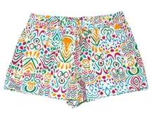 Calligraphie Linen Pull On Shorts White Pink Blue Orange Green Large