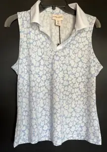 Laura Ashley Golf & Tennis Active Sleeveless Polo White & Blue Floral Size M