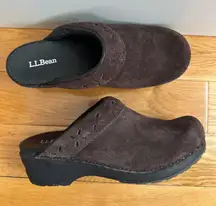 L.L Bean Brown Suede Slip On Comfort Clog Mules