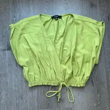Lulus XS Chartreuse Ruched Wrap Crop Top Adjustable Tie Waist