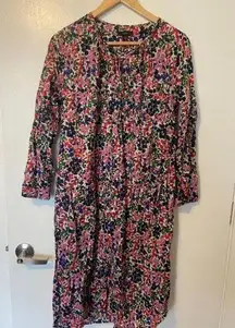 J. Crew Womens Floral Print Midi Shirt Dress Crew Neck Long Oversized Sleeve XXS