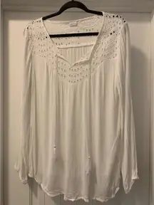 Venus Lascana 100% Cotton Top NWOT Size 14 Eyelet Lace Detail Elastic Sleeves