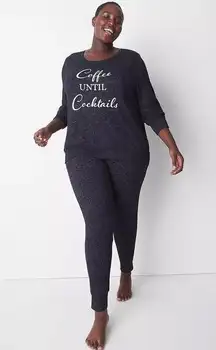 Cacique Coffee until Cocktails plus size 18 20 gray Jersey Top & Jogger PJ Set