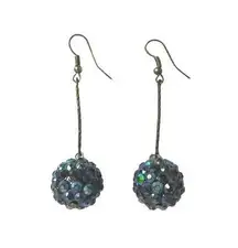 Vintage Sparkling Crystal Disco Ball Dangle Earrings Navy Shamballa Bead