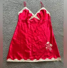 Women’s Secret Treasures Red Pink Lace Embroidered Nightgown Slip Dress size XL