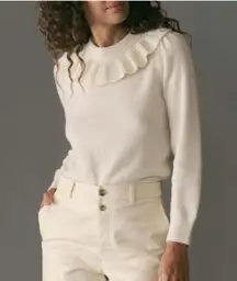 NWT Doen Azaria Cream Sweater with Ruffled Collar