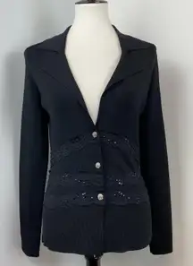 Vertigo Paris Black Lace & Sequin Button Front Knit Cardigan Sweater Small