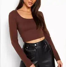 Essentials Brown Long Sleeve Crop tee NWOT