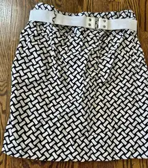 ANTONIO MELANI Black White Linen/Silk Blend Pencil Skirt Pockets Sz‎ 6 Lined EUC
