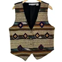 Vintage 90s Vest Jane Ashley Medium Aztec Western Retro Top Button Front