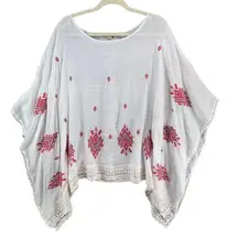 Gibson Latimer Poncho Top Women S White Red Embroider Crochet Boho Chic Festival