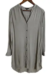 James Perse Collarless Tunic-Style Button Down Sheer Dress Womans Small