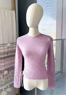 Zara Pink Lilac Side Pleat Crewneck Knit Sweater Women’s Size Small