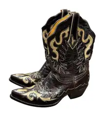 Old Gringo Yippee Ki Yay Cowboy Cowgirl Western Boots Flame Stitching Brown 5.5