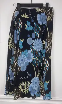 Pantology Vintage Y2K Floral Maxi Skirt Leather Belt Stretch Waist Fairy Large