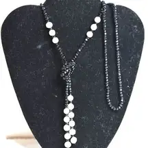 Vintage Chic Black Beaded Faux Pearl 46 inch Tie Statement Necklace